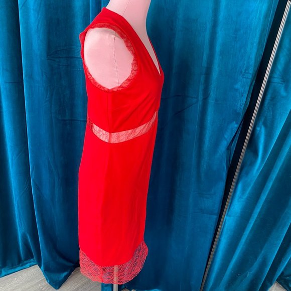 Just Me V Neck Bodycon Midi Dress Red - Picture 3 of 8